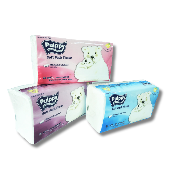 (60 gói/thùng) Khăn giấy rút Pulppy Polar Bear 180 tờ (Giá đã bao gồm VAT)